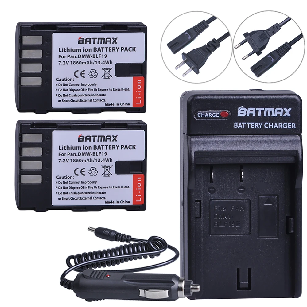 

Batmax 2Pc 1860mAh DMW-BLF19 DMW BLF19 DMW-BLF19e Camera Battery+Car Charger for Panasonic Lumix GH3 GH4 GH5 DMW-BLF19PP