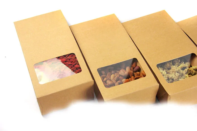 10*23.5*6cm 20pcs Quality packaging Kraft paper Stand Up bag Food Square window box Bags of nuts/Tea/Cake/Cookies/Coffee bags