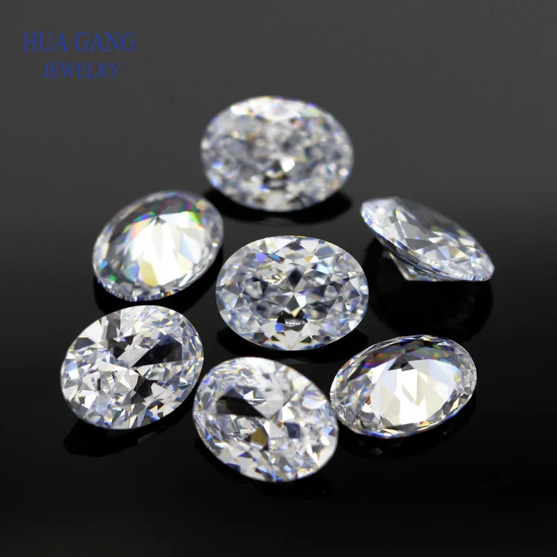 5A Oval Shape Cut  White CZ Stone Synthetic Gems Cubic Zirconia Beads For Jewelry Wholesale Size 2x3~18x25mm