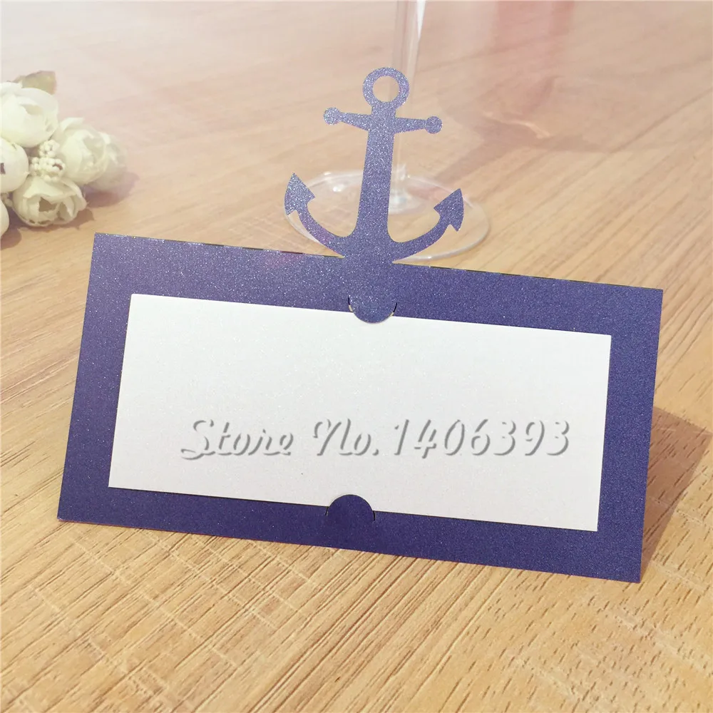 

50pcs Anchor Pearlescent Lace Name Place Cards Wedding Decoration Party Table Decor Table Name Message Greeting Card Supplies