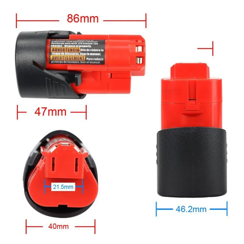 2PCS New High Quality 12V 3000mAh Li-Ion Replacement Power Tool Battery for Milwaukee M12 C12 BX C12 B 48-11-2402 48-11-2401