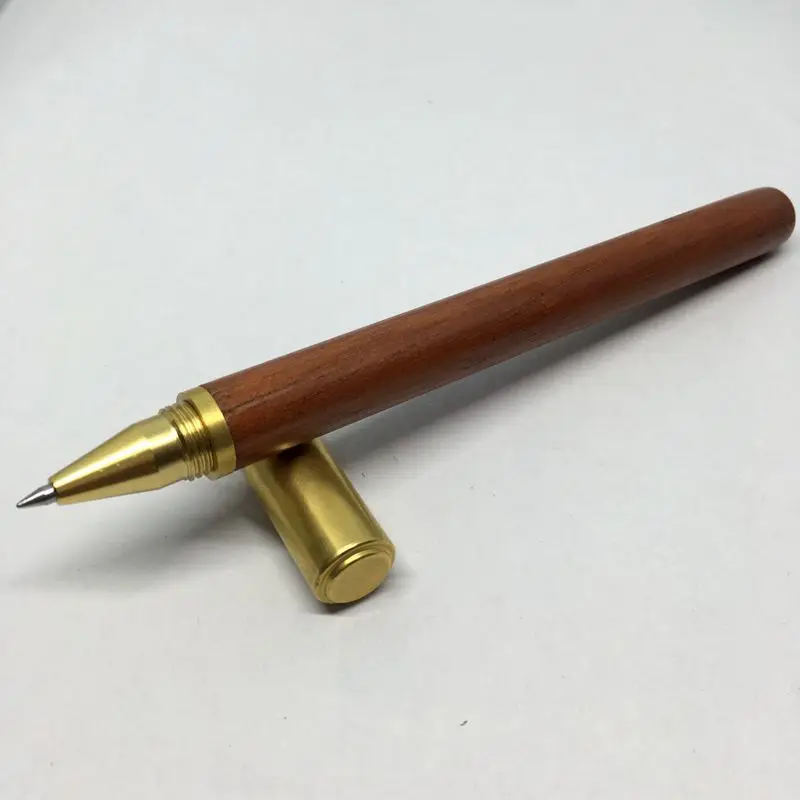 10 pcs  Luxury Red Sandal  Wood+  Brass Gel Pen 0.5mm Black Ink Wooden Signature Pen  for  Business  office & school