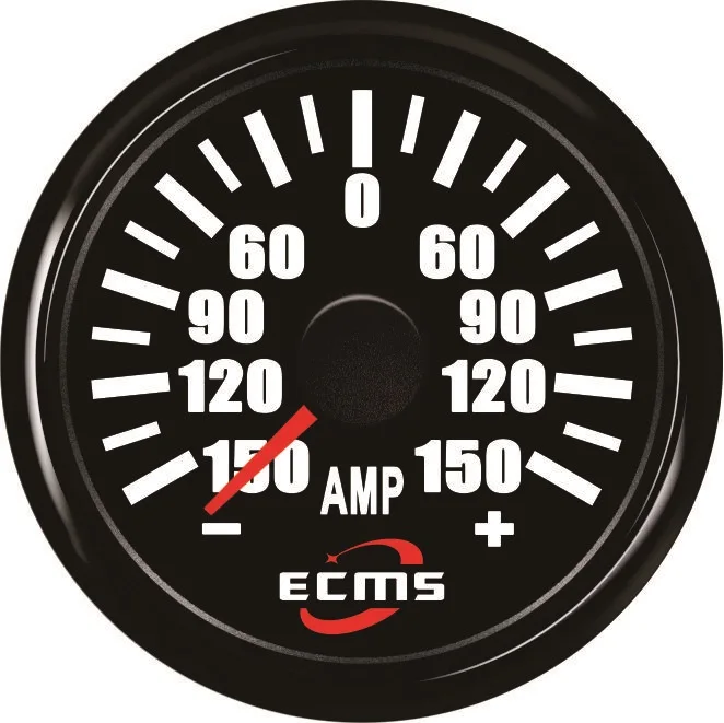 Marine Boat Amperemeter AMP Gauge with Current Pick-Up Unit 150A 9-32VDC 52mm 316L Black Bezel Black Dial 800-00165