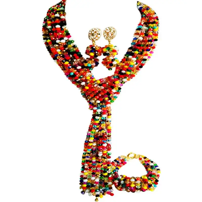 

Unique Multicolor African Wedding Beads Crystal Necklace Jewelry Sets for Bridal 10C-WJ-04