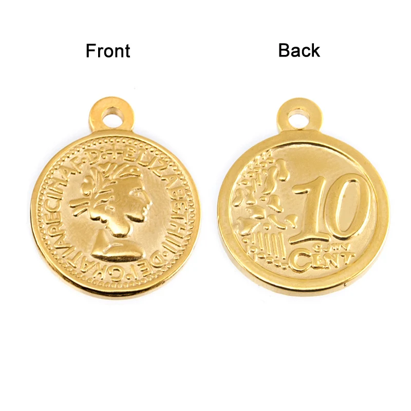 10 pcs women coins small pendant Coin charm Pound Elizabeth Euro 10 cents Stainless steel round charms for necklace