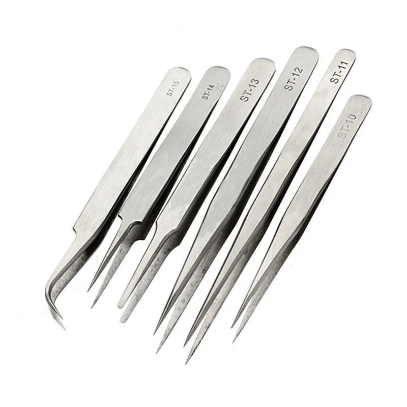 6pcs/set Pro Anti-Static Stainless Steel Tweezers Set Maintenance Tools Hot