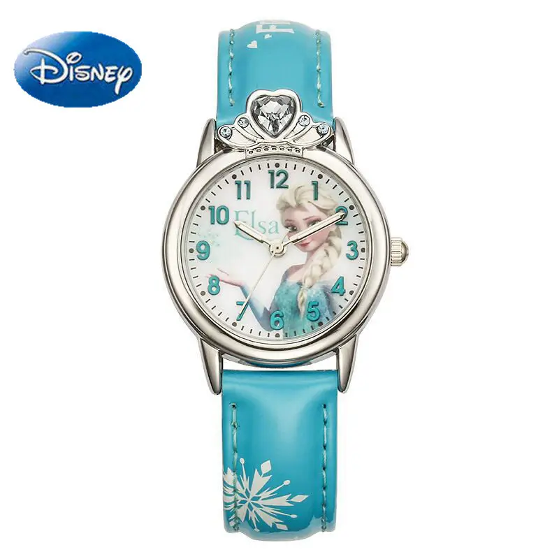 Relojes genuinos de Frozen Elsa para niñas, reloj con corona de diamantes, hermosa princesa, reloj para estudiantes, regalo para estudiantes de