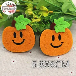 5.8x6CM 10 pezzi toppe in tessuto Non tessuto zucca di Halloween Appliques in feltro doppio per vestiti forniture per cucire ornamento artigianale fai da te