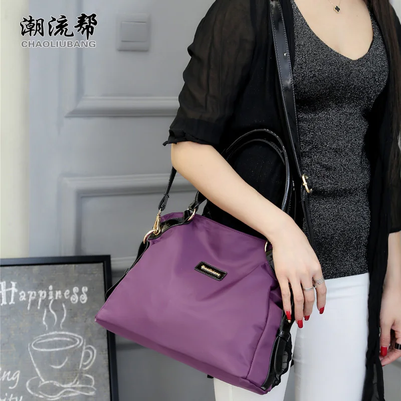 Women\'s handbag vintage purple waterproof nylon oxford fabric travel tote shoulder bag ladies women Messenger Bag Crossbody Bags