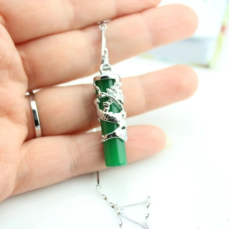 

KYSZDL Wholesale 2 pcs 925 Silver Natural Malay Yu Stone pendant Yu stone Dragon universal cylindrical stone charms+free Chain
