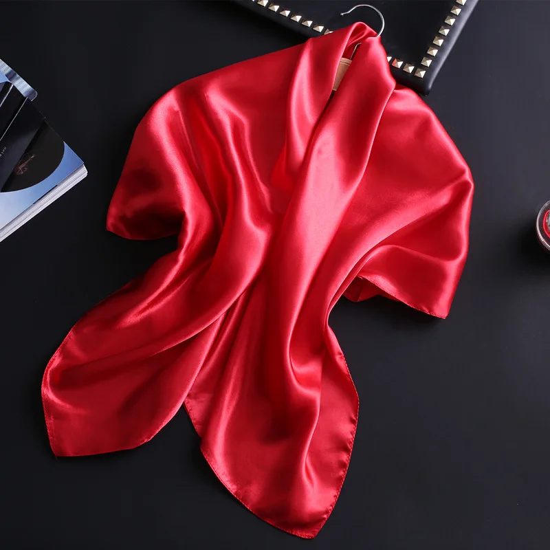 luxury brand silk square scarf for women hair tie band bandana pashmina solid color female foulard muslim hijab stores 90x90cm