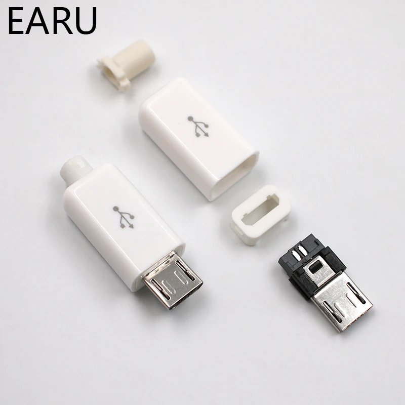 10pcs 6mm 8mm Micro USB 5PIN Welding Type Male Plug Connectors Charger 5P Tail Charging Socket 4 in 1 White Black Gold Plated