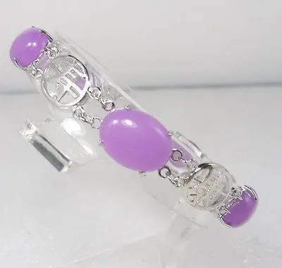 

Attractive Purple Jade 18KWGP Clasp Link Bangle Bracelet