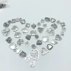 JunKang 30pcs Mixed batch Alloy Tibetan silver heart jewelry charm pendant classic DIY fashion findings