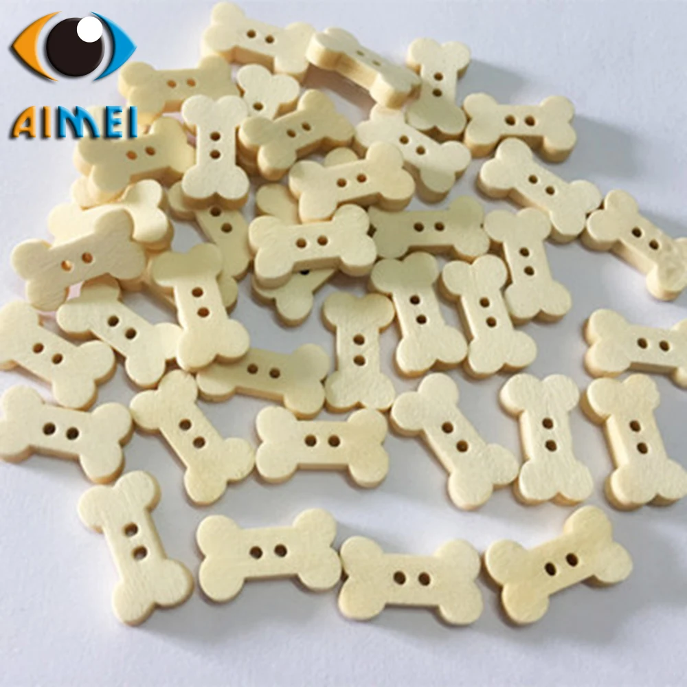 100Pcs/Lot Handmade Diy Children Cartoon Wood Buckle Logs Color Bones Shape Engraving Clothing Accessories Environmental Wood