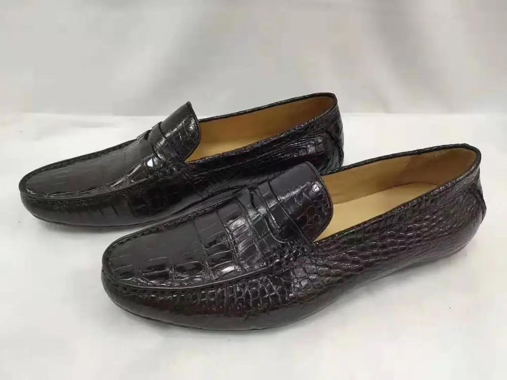 2025 Genuine real crocodil belly skin matt men sneaker fashion leisure flat daily shoe 100% real crocodile skin black color