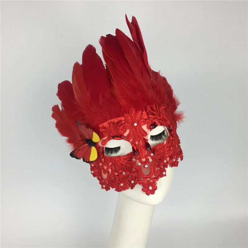 

European and American Queen Red Feathers Upscale Exaggeration Ball Annual Meeting Mask Halloween Ladies Bar Party Mask