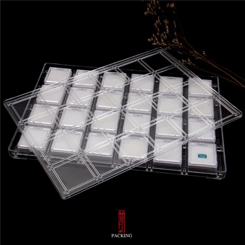 24Pcs Gemstone Diamond Jewelry Display Box Loose Diamond Holder Box Clear Cover Gem Storage Container Empty Jewelry PackagingBox