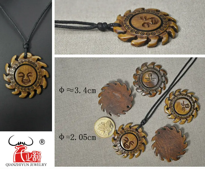 GX064 Hot Sale New Zealand Maori pendant Primitive tribes jewelry Handmade Carved sun totem necklace yak bone necklaces