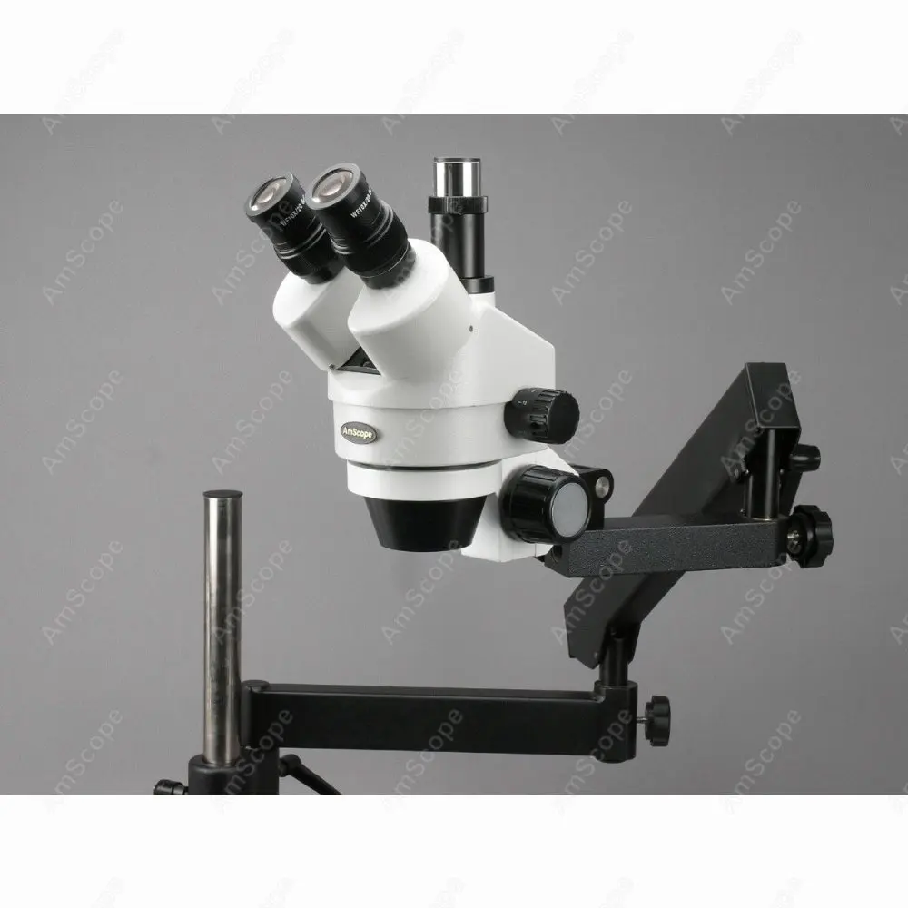 AmScope SM-7 Series Articulating Zoom Trinocular Stereo Microscope 7X-90X on Articulating Stand+ Fluorescent Ring Light