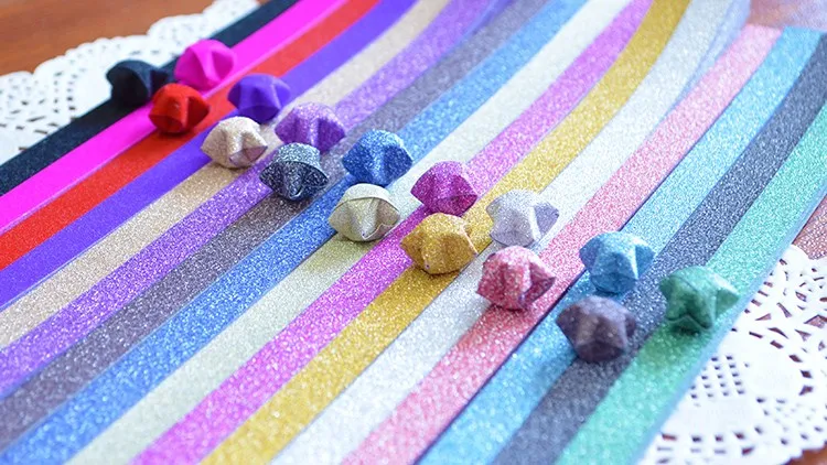 60pcs/lot Folding Kit Lucky Origami Rainbow Color Pure Color Pearl Shine Paper Wish Star Paper Strips Paper Crafts Gift
