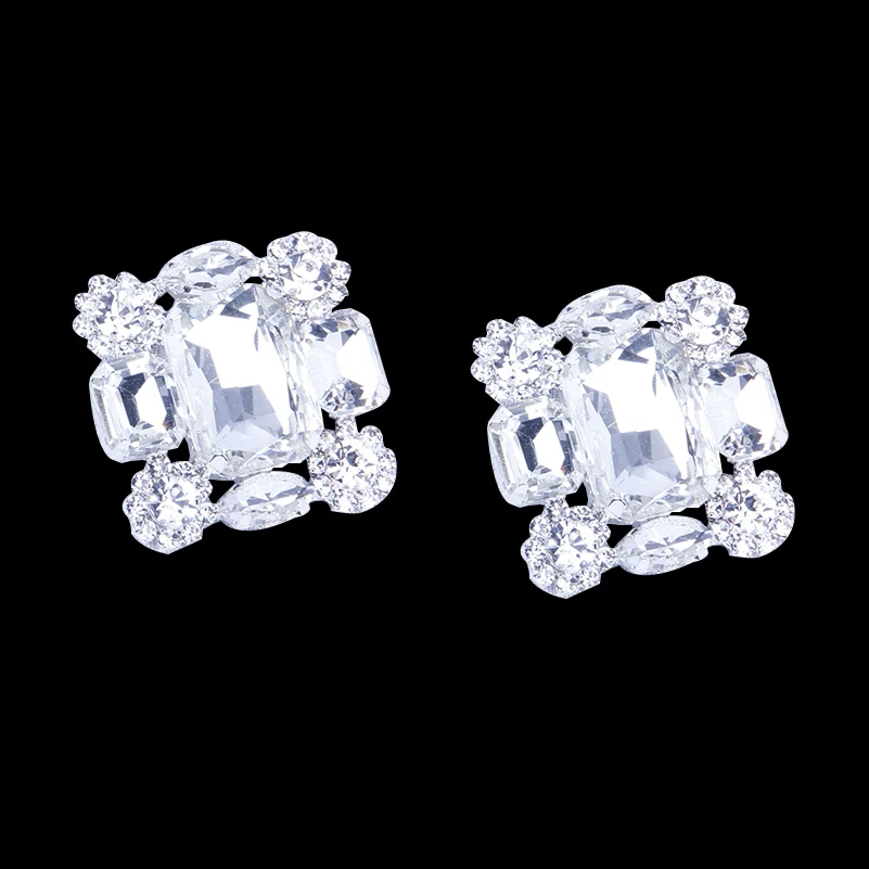 StoneFans-pendientes de Clip cuadrado sin agujero para mujer, joyería de boda, cristal transparente grande, diamantes de imitación, Clip en la