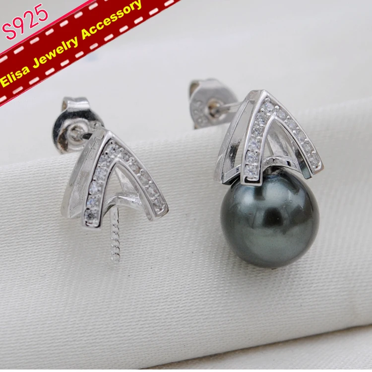 

Elegant Pearl Stud Earrings Holder S925 Sterling Silver Pearl Earrings Jewelry Findings 3Pairs/Lot