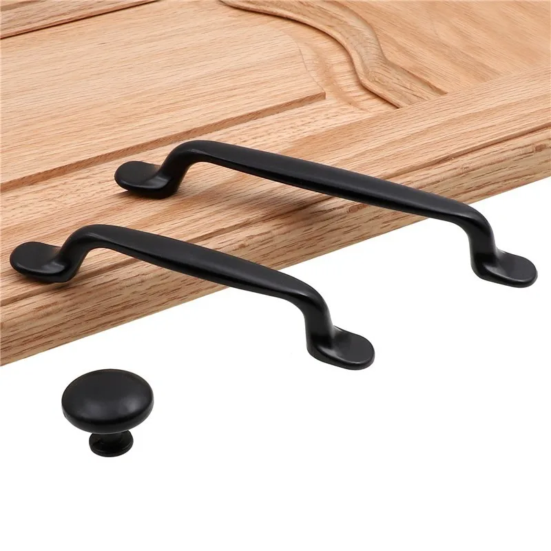 QVWN Aluminum Alloy Black Cabinet Handles American style Kitchen Cupboard Door Pulls Drawer Knobs Fashion Furniture Hardware