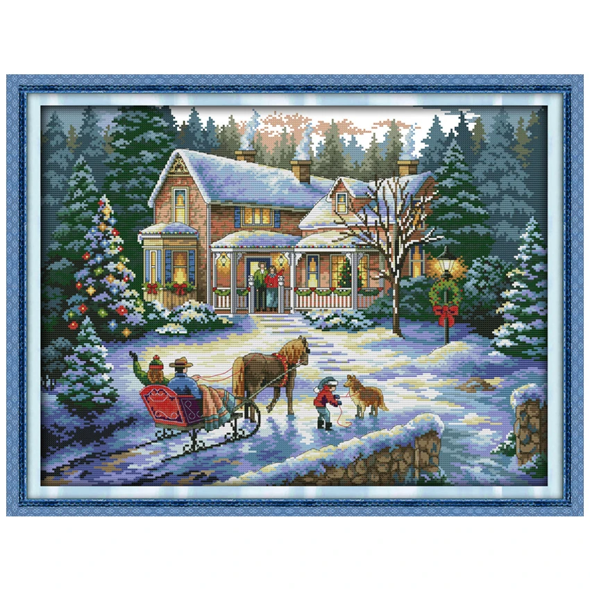 Return from Christmas Patterns Counted Cross Stitch Set DIY 11CT 14CT 16CT Stamped DMC Cross-stitch Kit Embroidery Needlework