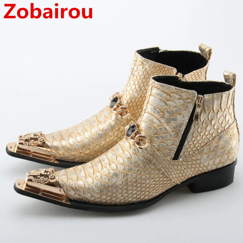 

Zobairou gold black combat boots for sale dress military boots steel toe work shoes men side zipe chelsea boots botas militares