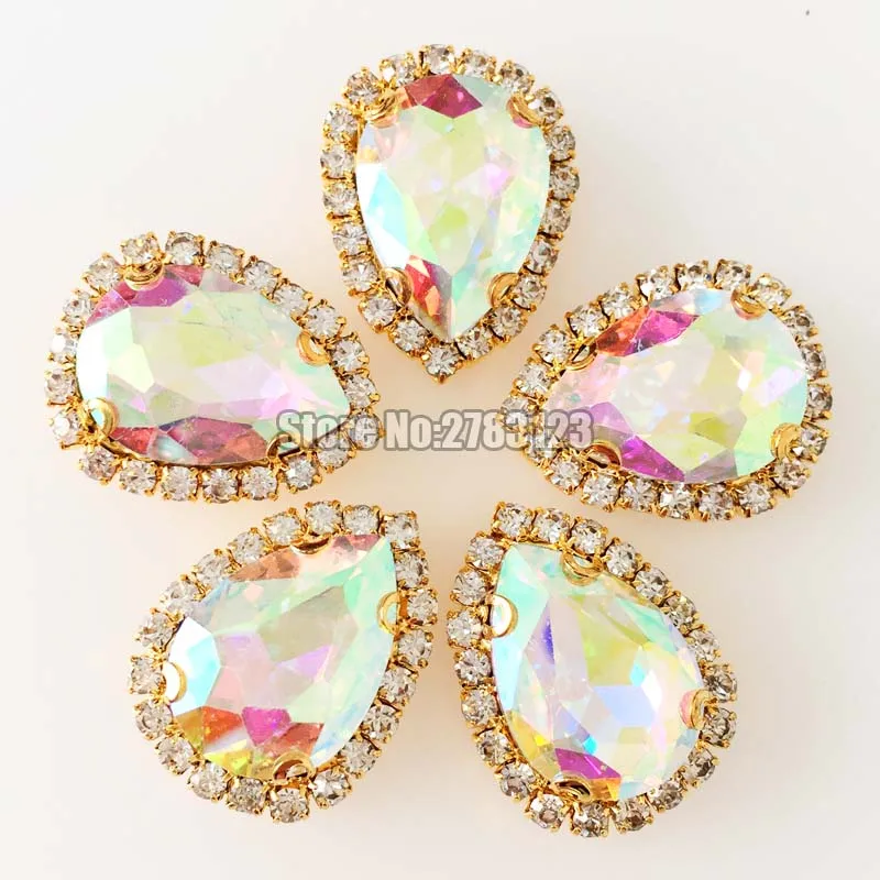 AB color Gold bottom faltback sew on Crystal button,high quality Glass Crystal loose rhinestones with claw 10pcs/bag diy garment