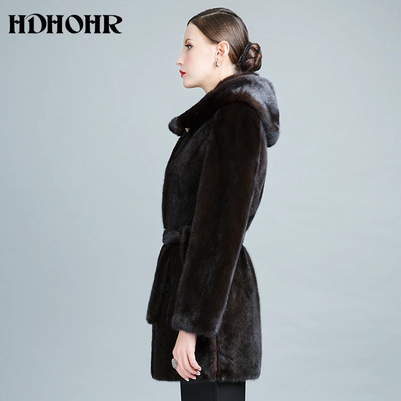 HDHOHR 2024 vera pelliccia di visone cappotti donna nuova moda inverno spesso caldo con cappuccio capispalla femminile giacche di pelliccia naturale