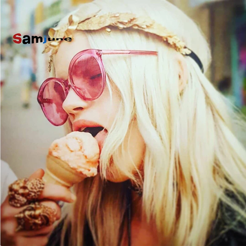 Samjune Round Sunglasses Women Vintage Ladies Sun Glasses Brand Designer Big Eyewear Sunnies for Female Retro Pink Shades UV400