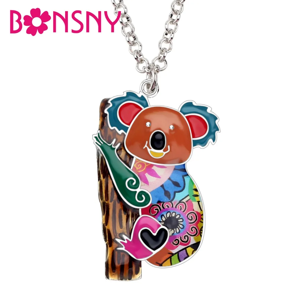 Bonsny Statement Zinc Alloy Australia Koala bear Choker Necklace Chain Pendant Fashion New Enamel Jewelry For Women Teens Girl