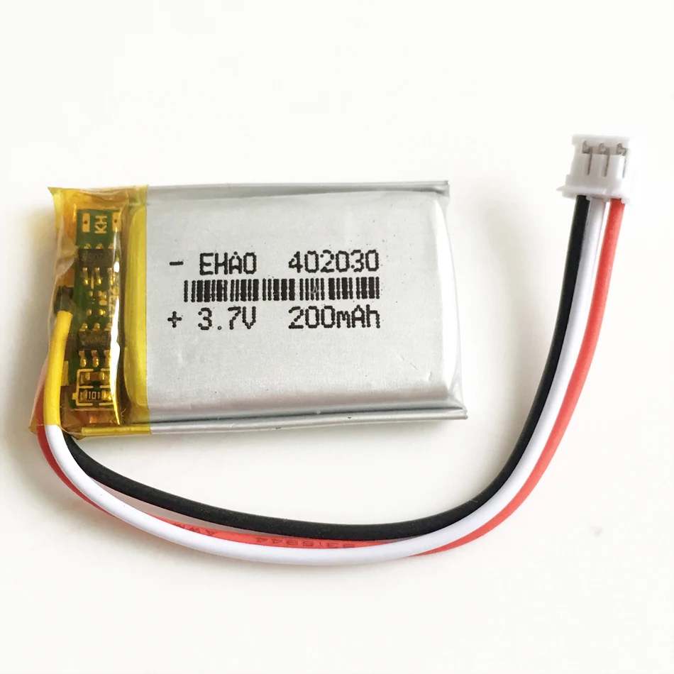 Akumulator polimerowy 3.7V 200mAh Lipo z wtyczką JST 1.5mm 3pin do MP3 GPS słuchawki Bluetooth Smart Watch 402030