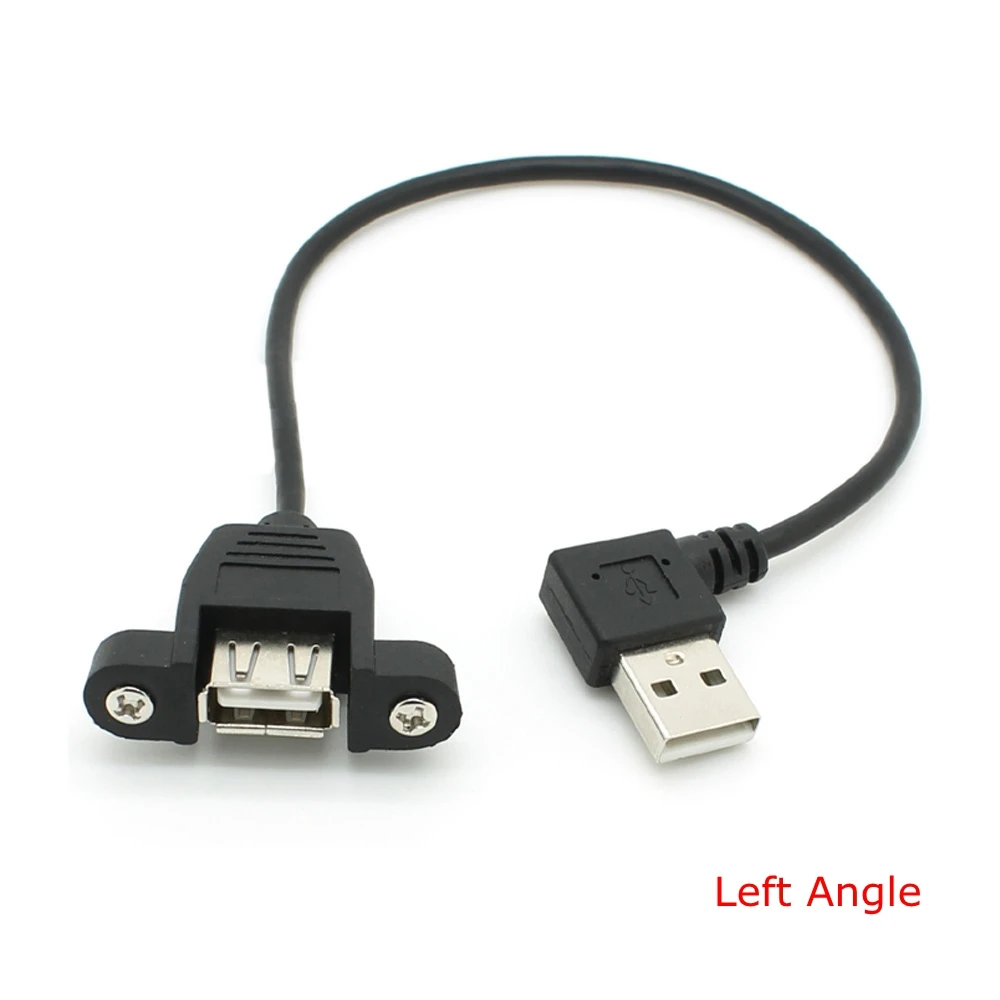 25cm 90 Degree Up Down Left Right Angled USB 2.0 A Male Connector to Female Extension USB Cable With Panel Mount Hole screws