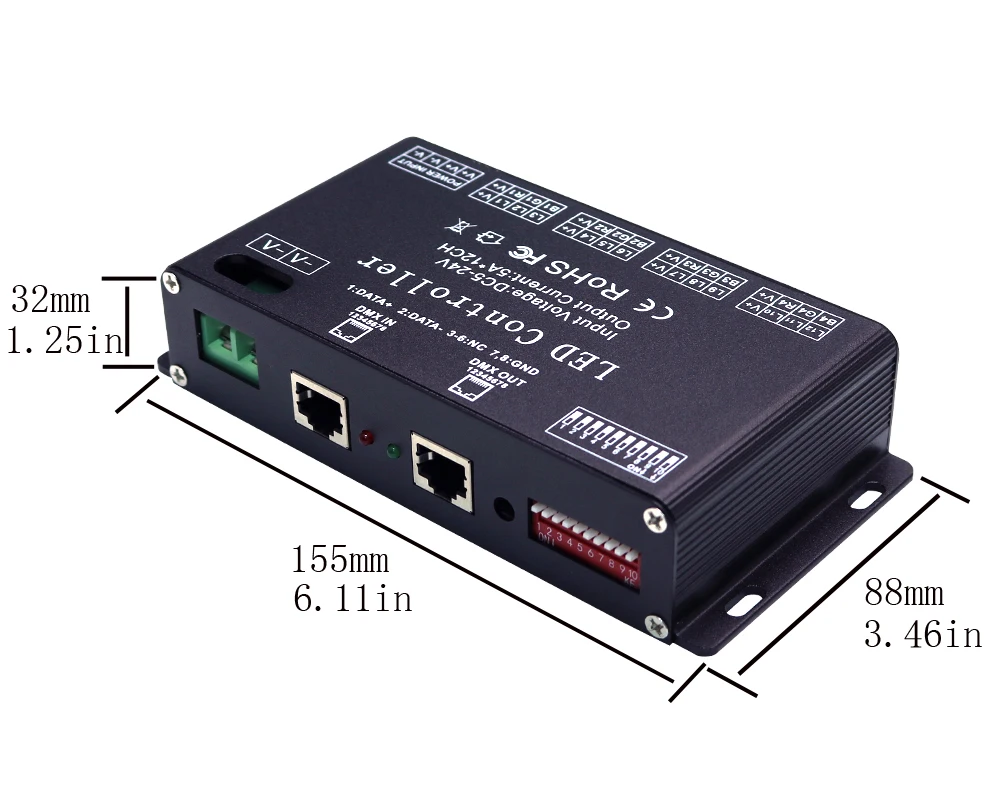 12 Channels DMX 512 RGB LED Strip Controller 5A*12CH ,DC5V-24V DMX Decoder Dimmer Driver Use for LED Strip Light