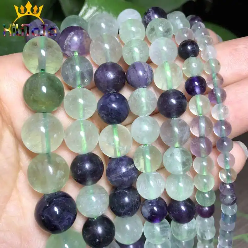 Natural Stone Round Colorful Fluorite Quartz Loose Beads For Jewelry Making DIY Bracelet Necklace Accessories 15\'\' 4/6/8/10/12mm
