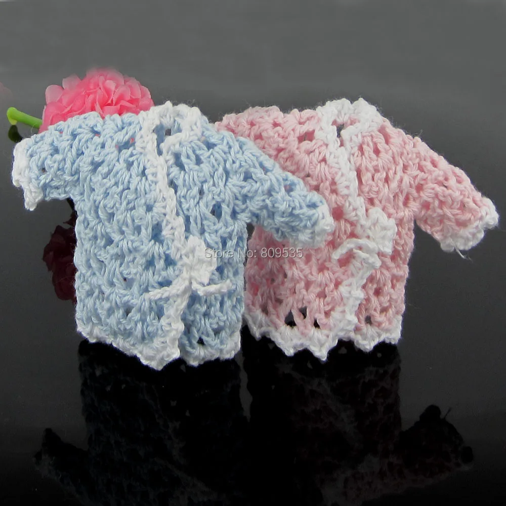 12pcs miniature crochet short sleeve sweater flower for baby shower baptism party table decorations 9.0 x 6.0cm