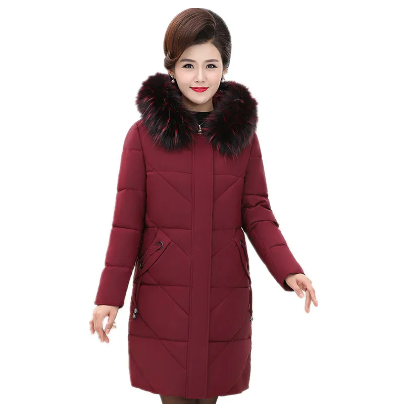 

2022 Winter Parkas New Women's Thicken Down Cotton Coats Hooded Outerwear Fur Collar Middle aged Female Cotton-padded Jackets