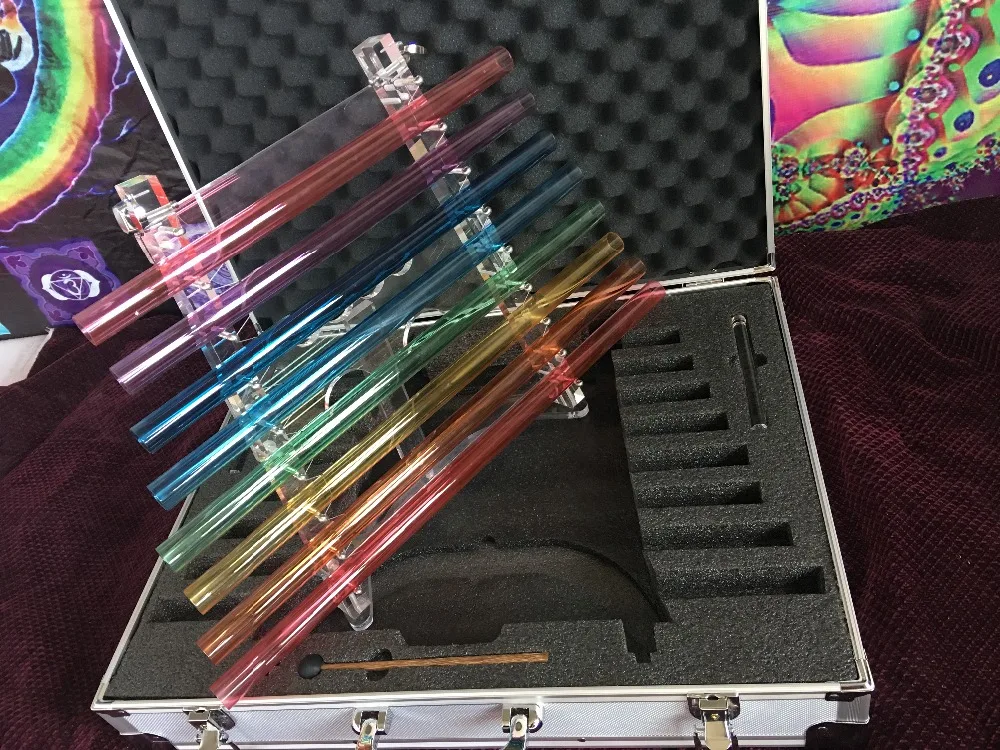 432HZ colored crystal harp with Perfect C D E F G A B C note with case + 2pcs crystal mallets and 1piece rubber mallet