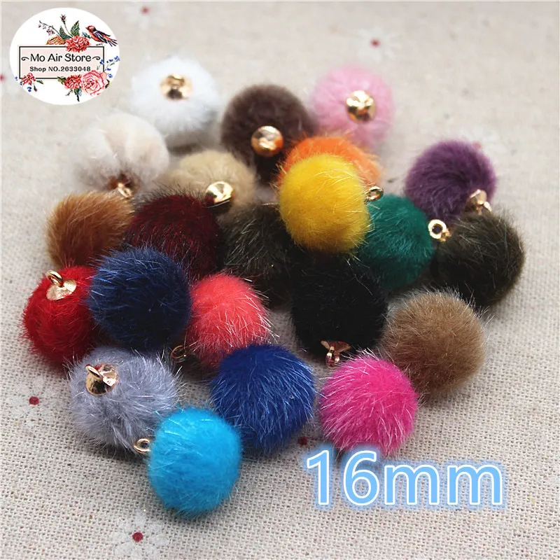 20pcs mix color hairy Fabric Covered round bead ball pendant Home Garden Crafts Cabochon Scrapbooking DIY 16mm