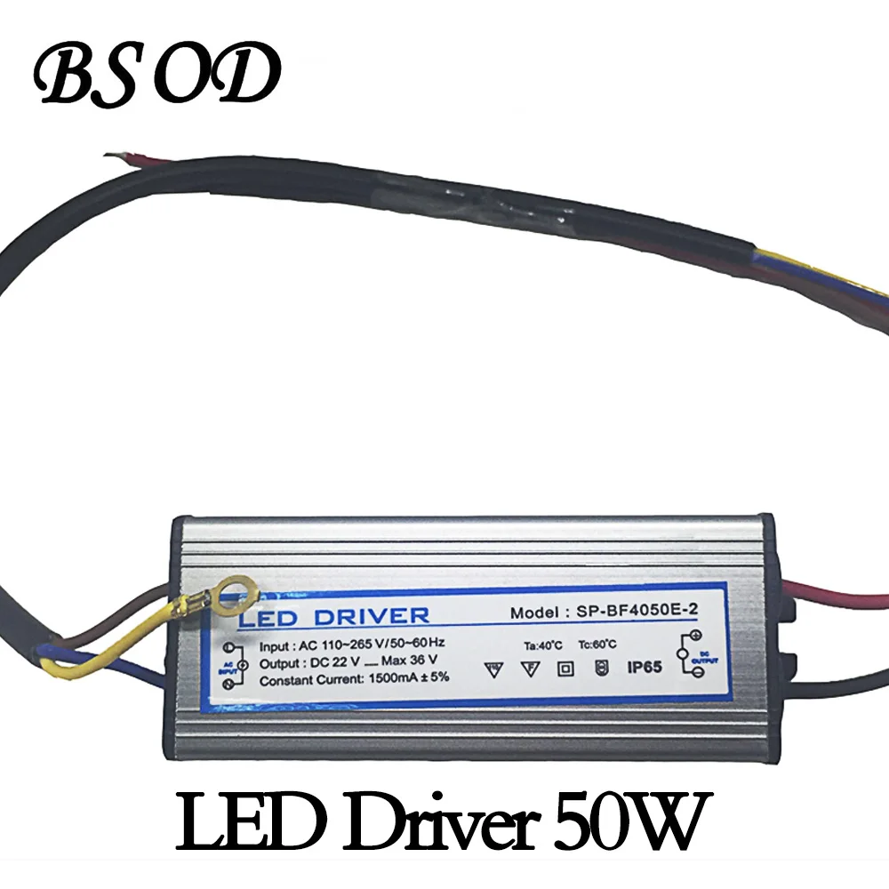 

BSOD LED Driver 50W Power Supply Aluminum Waterproof IP65Transformer Input Voltage AC110-265V Out Voltage DC22-36V 1500ma