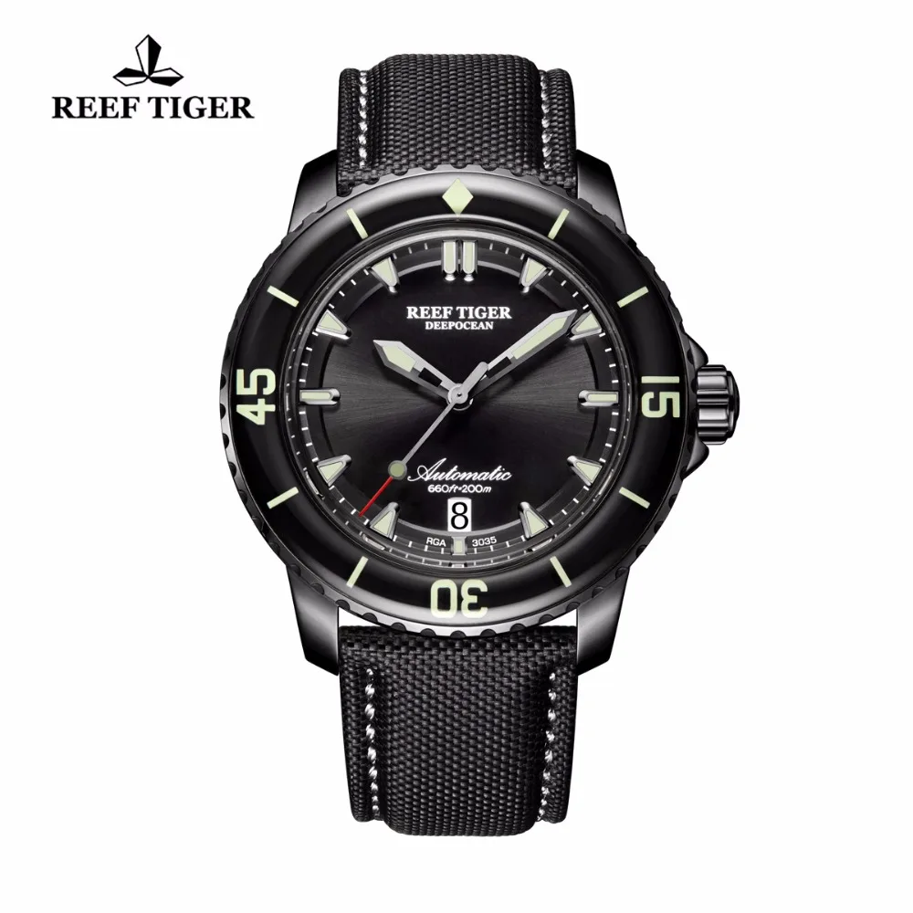 Imagem -06 - Reef Tiger Rt-relógio Automático Super Luminoso para Homens Preto Aço Nylon Pulseira Mergulho com Data Rga3035