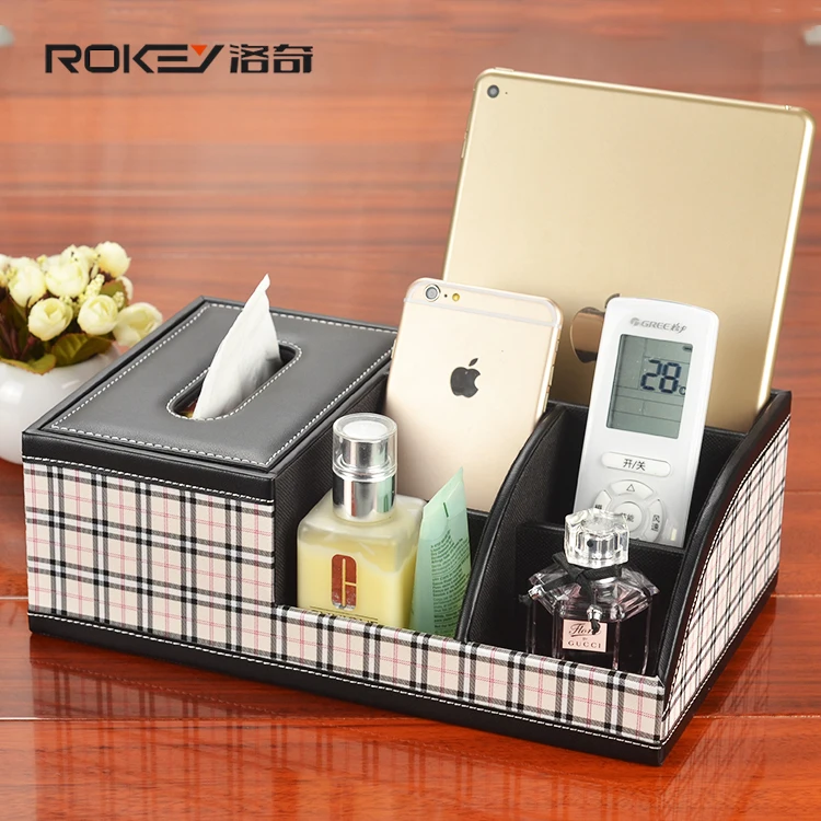 High-grade leather multifunction cosmetic tissue box pumping tray Desktop remote control storage box European shipping