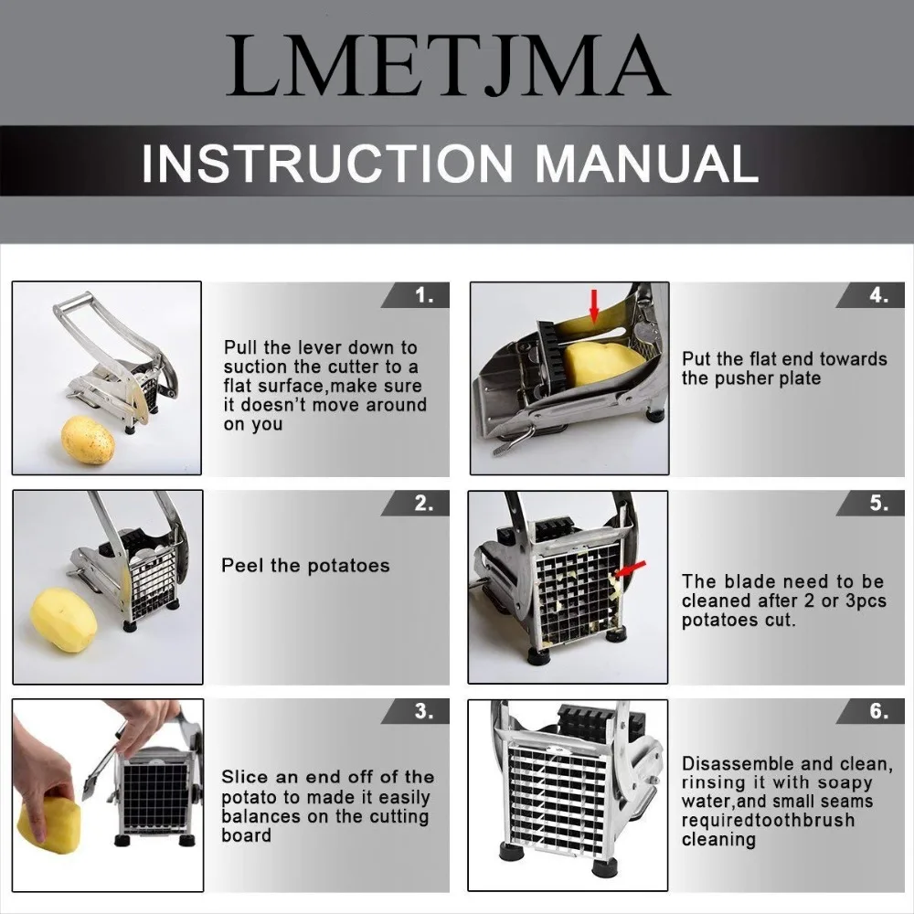 LMETJMA francuski Fry Cutter z 2 ostrzami krajalnica do ziemniaków ze stali nierdzewnej Cutter Chopper rozdrabniacz do ogórka marchew KC0213
