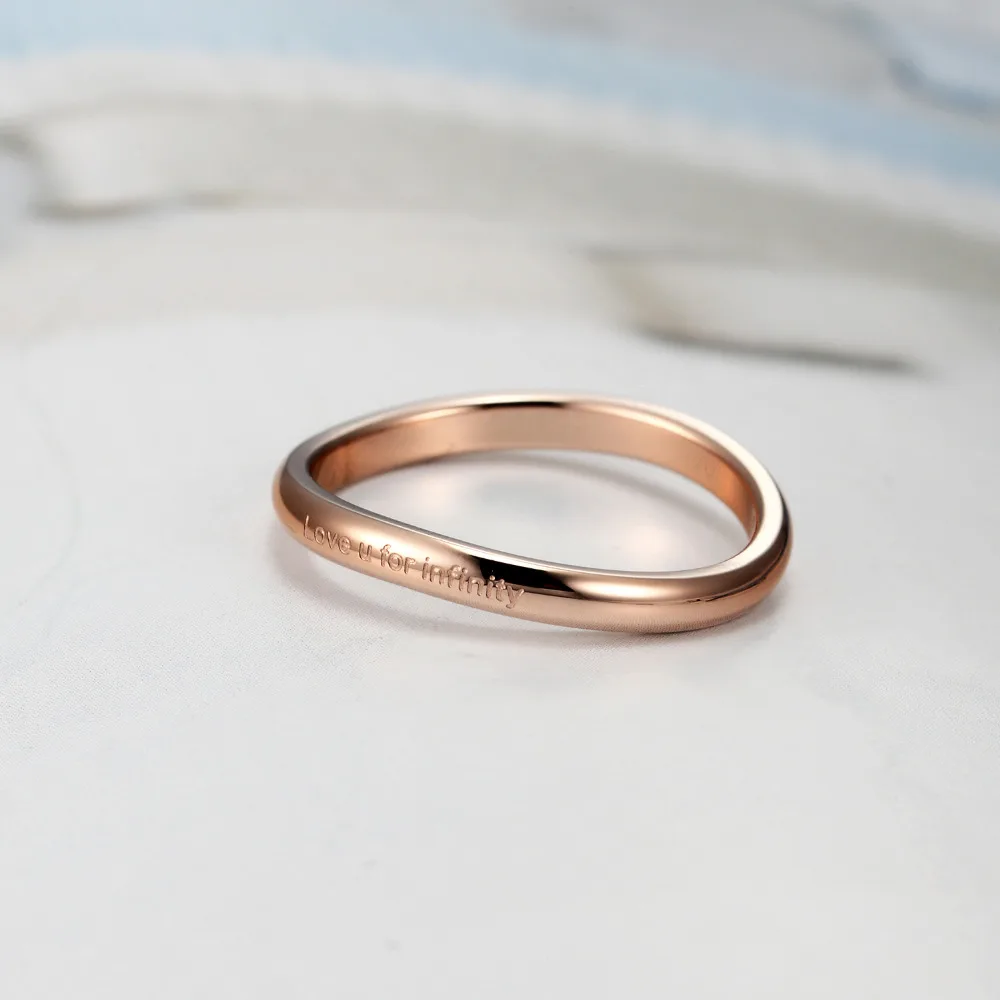 New design Love U For Infinite Shaped Curved Ring Stainless Steel Rose Gold Color Saving Personality Trendy Tail Ring For Women