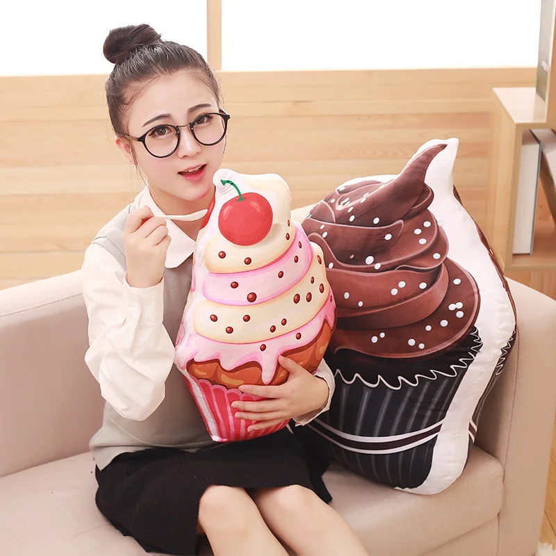 3D Plush Ice Cream Bolster Cupcake Soft Back Cushion Yummy Sofa Decoration Cartoon Pillow Bed Throw For Kid Birthday Xmas Gifts