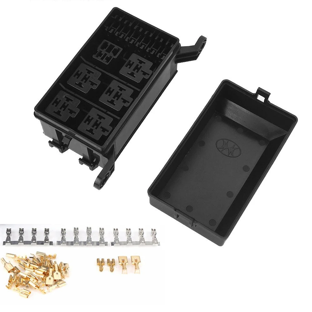 

1PC 6 Way Fuse Relay Holder Box Socket with 41pcs Terminals for Auto Car SUV Off-Road Pickup Truck