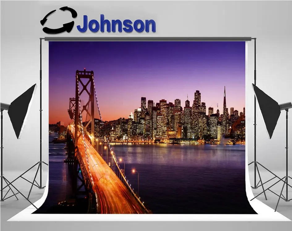 

California San Francisco City Skyline Bay Bridge Sunset Night backdrop Computer print scenic background